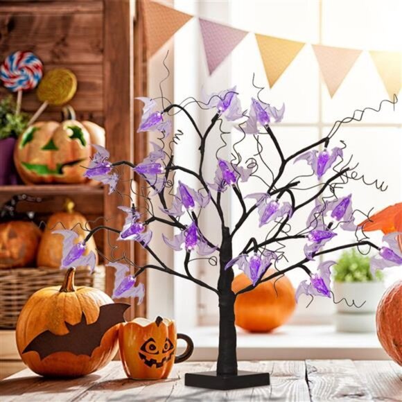 Doolland 21 In Halloween Willow Tree,Halloween Lighted Tree with 24 Purple Bats - Picture 5 of 9